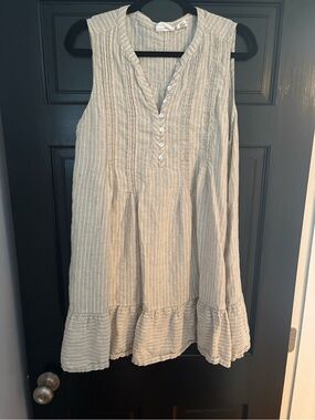 Lucky Brand Sleeveless Striped Cotton Tunic Dress in Beige and White